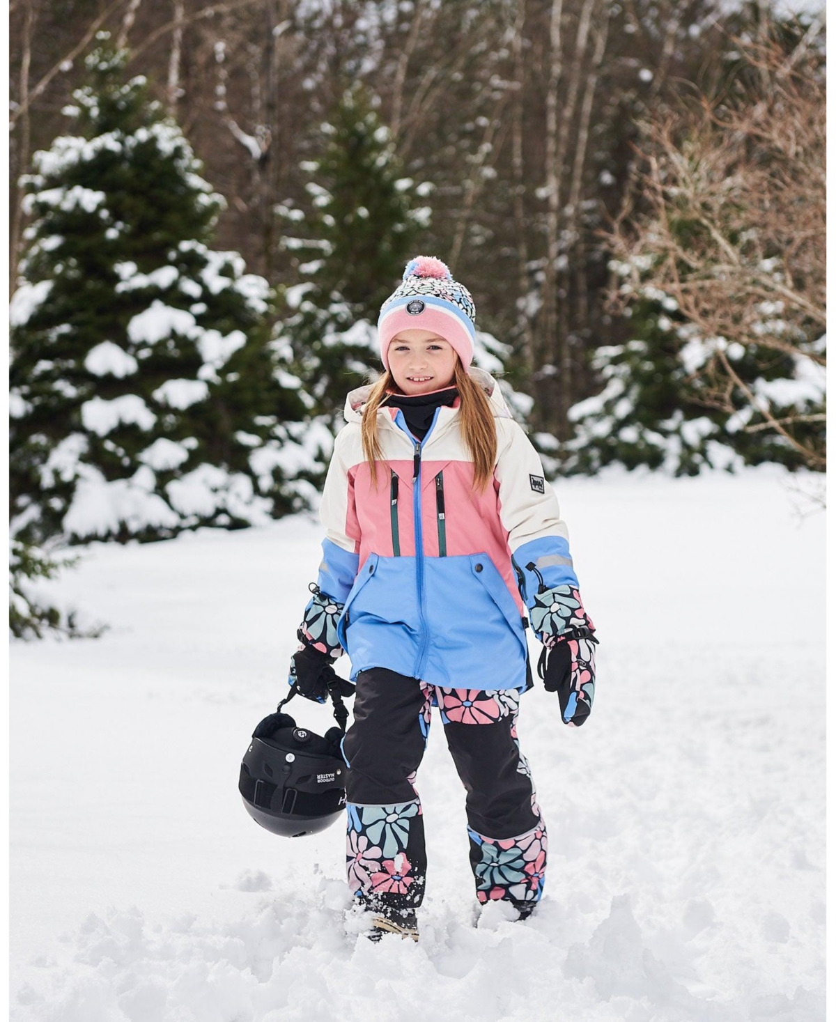 Deux par Deux Big Girls Two Piece Technical Snowsuit- Colorblock printed retro flowers