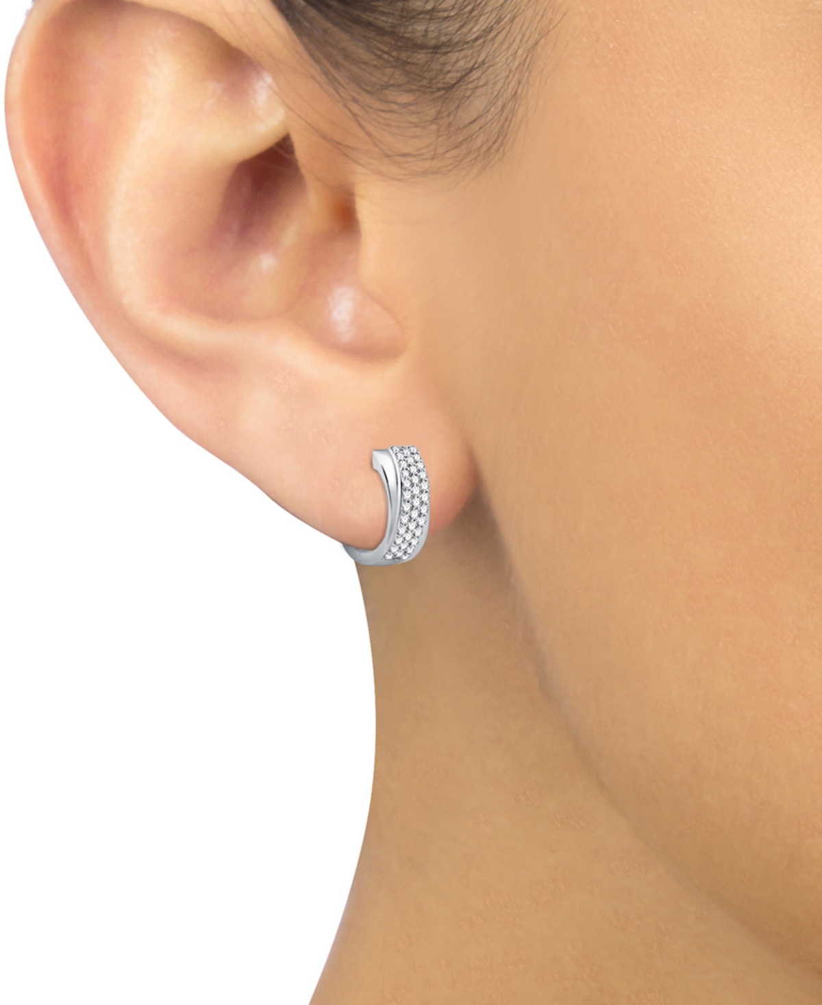 Macy's Diamond Pave Small Huggie Hoop Earrings (1/2 Ct. T.w.) In 14k White Gold In White Gold
