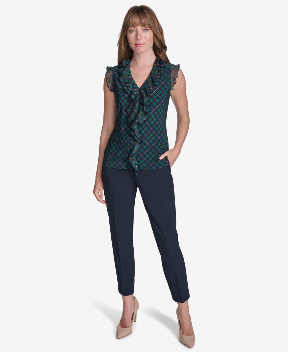 Tommy Hilfiger Women's Plaid Ruffle-Trim Top -for