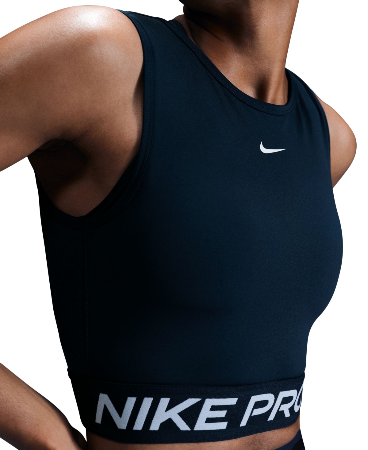 Nike Women's Pro Dri-fit Cropped Tank Top In Armory Navy,white