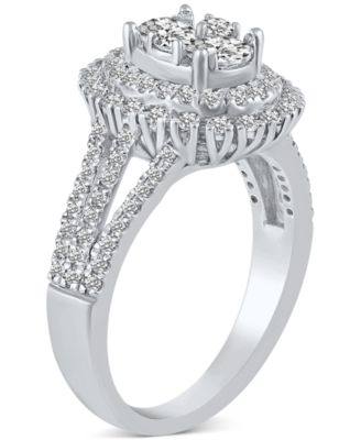 Diamond Double Halo Cluster Engagement Ring (1-1/4 ct. t.w.) in 14k White Gold