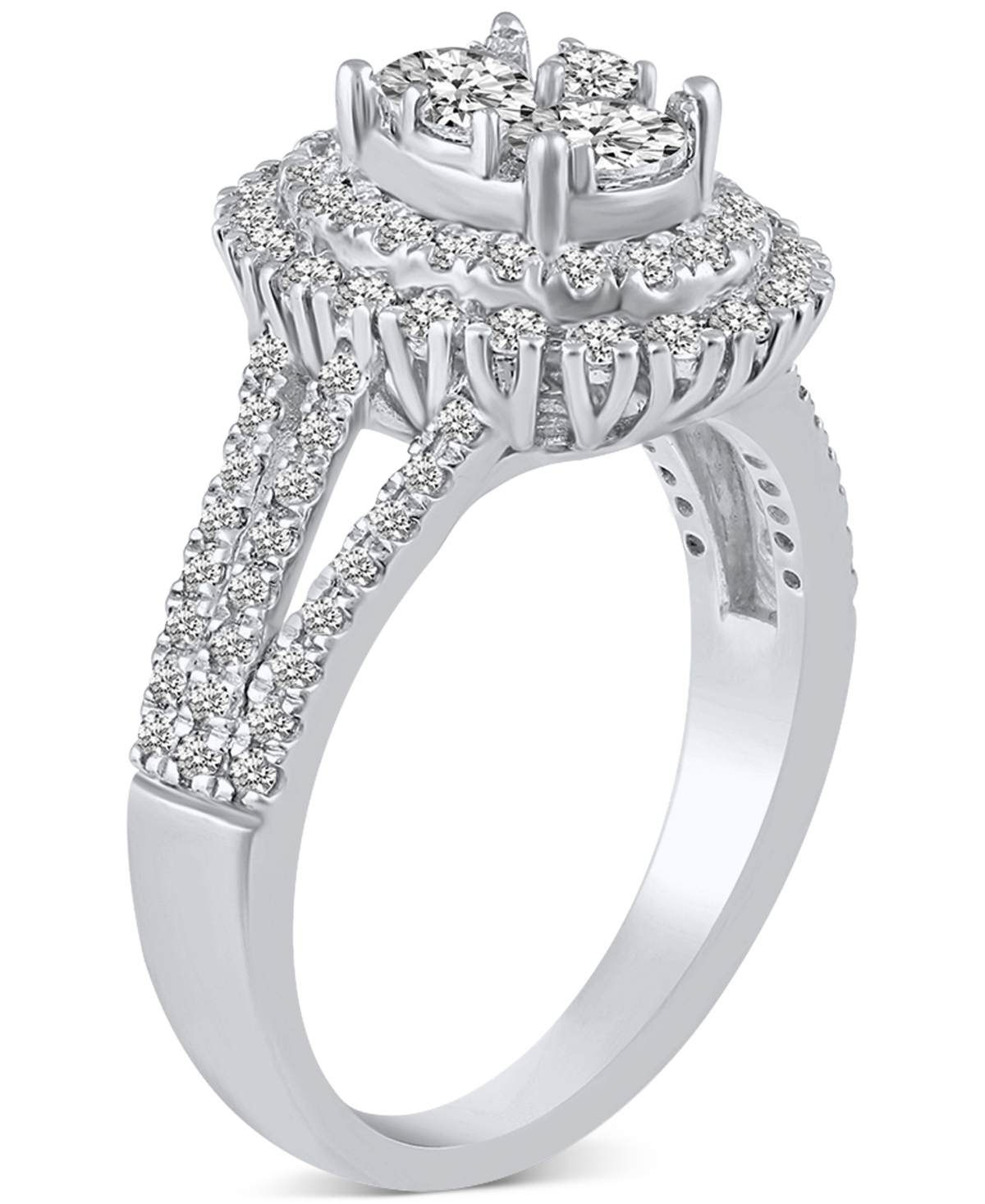 Macy's Diamond Double Halo Cluster Engagement Ring (1-1/4 Ct. T.w.) In 14k White Gold In White Gold