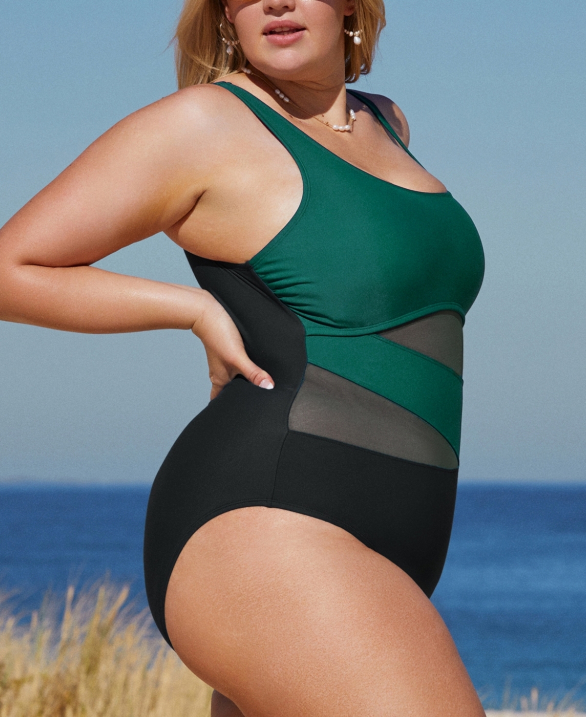 Cupshe Plus Size Colorblock Multi-Way Tummy Control One-Piece