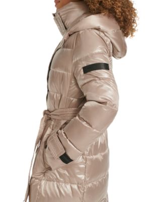Women's Shine Hooded Belted Puffer Coat