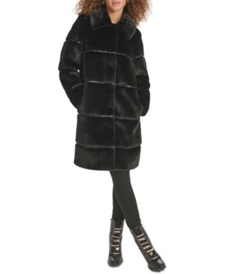 Women's Faux-Leather Trim Faux-Fur Coat