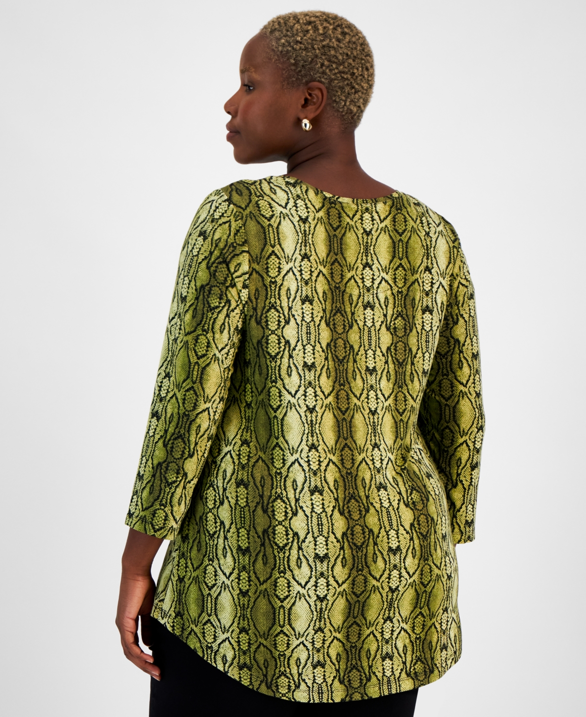 JM COLLECTION PLUS SIZE MIRRORED PYTHON 3/4-SLEEVE TOP, CREATED FOR MACY'S 