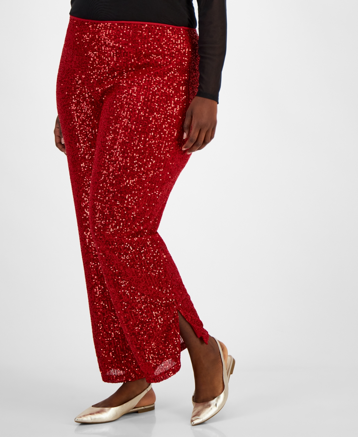 JM COLLECTION PLUS SIZE SEQUIN WIDE-LEG SPLIT-HEM PANTS, CREATED FOR MACY'S 