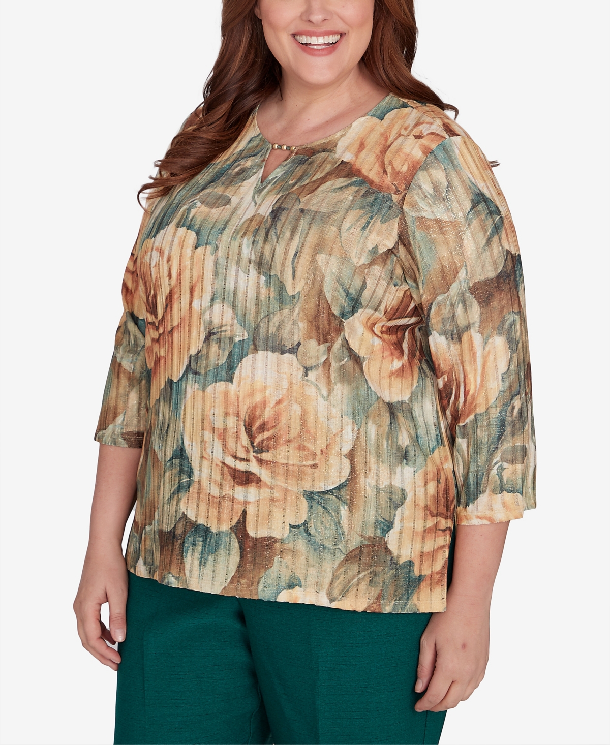 Alfred Dunner Plus Size Emerald Isle Vintage Floral Top