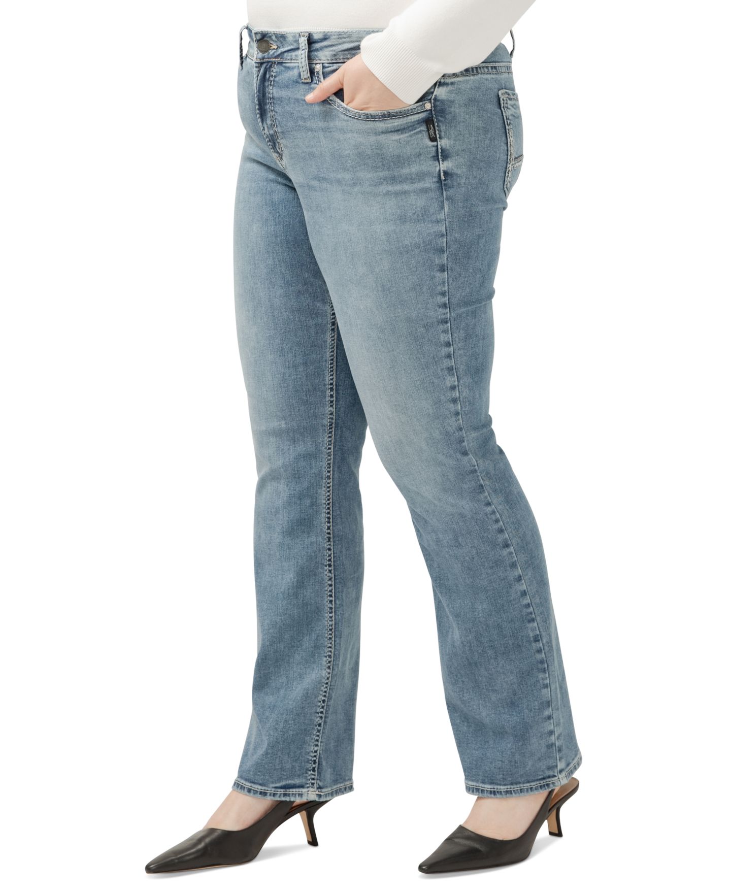 Женские джинсы Silver Jeans Co. Plus Size Suki Mid Rise Curvy Fit Slim Bootcut, цвет: Индиго — фото 3