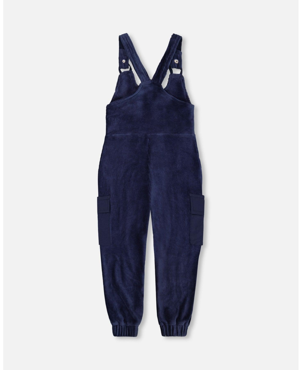 Deux par Deux Big Girls Velvet Stretch Cargo Overalls- Navy