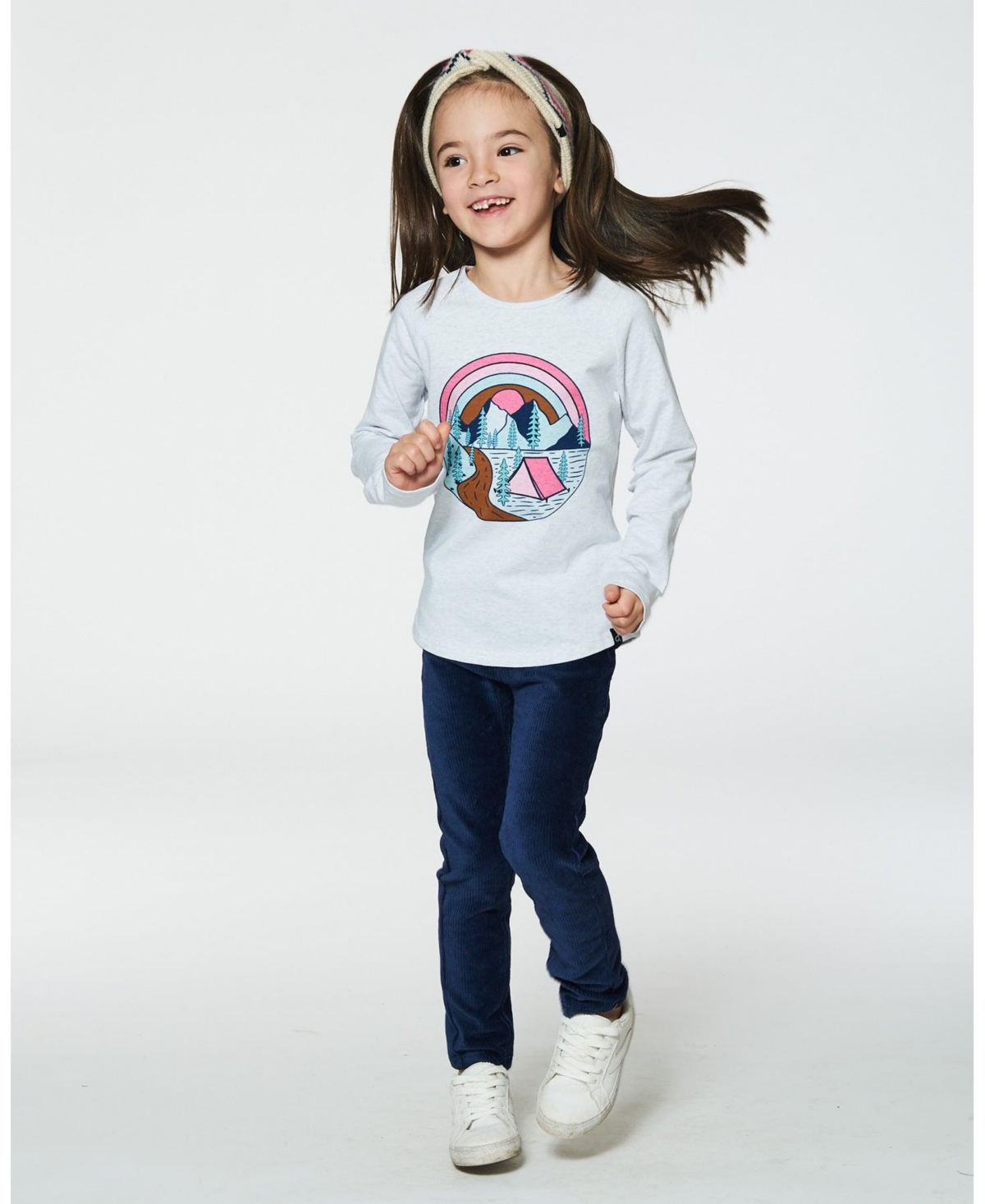 Deux par Deux Big Girls Raglan Sleeve T-Shirt With Print- Light blue mix