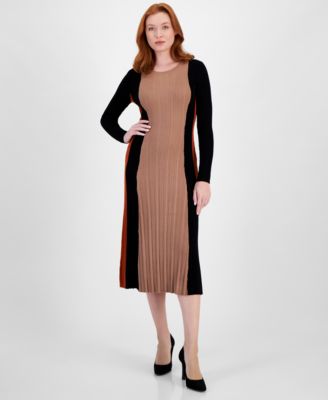 T Tahari - Women's Colorblocked Fit & Flare Midi Dress