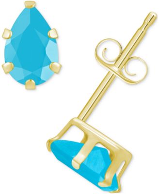 Macy's - Turquoise Pear Solitaire Six Prong Stud Earrings in 14k Gold