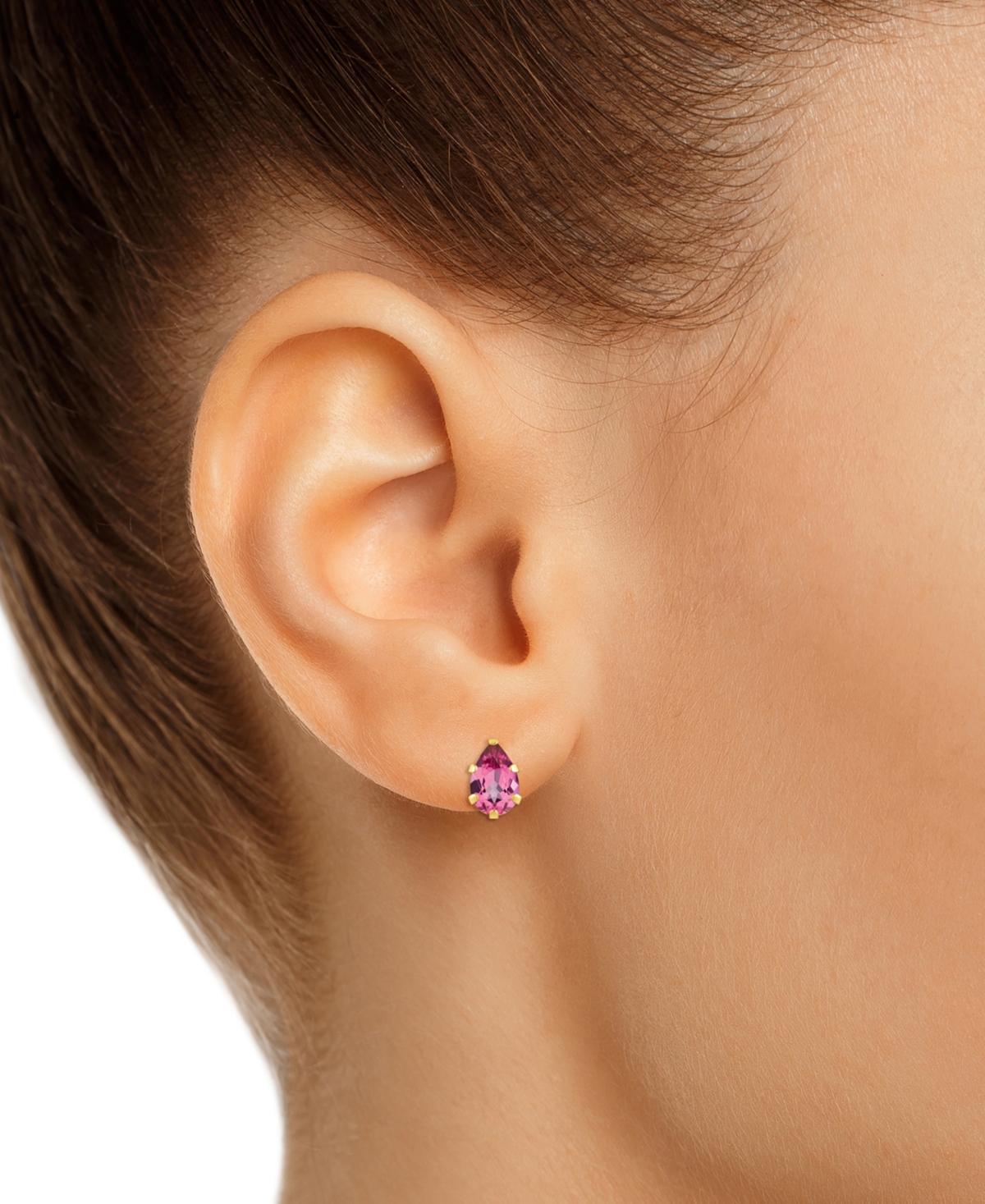 Pear Solitaire Six Prong Stud Earrings (1 ct. t.w.) in 14k Gold - Pink Topaz/Gold