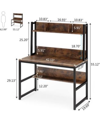 Computer Desk with Hutch, Wooden Small 42-inch Desk, Industrial Simple Office Desk with Storage Space for Home Office