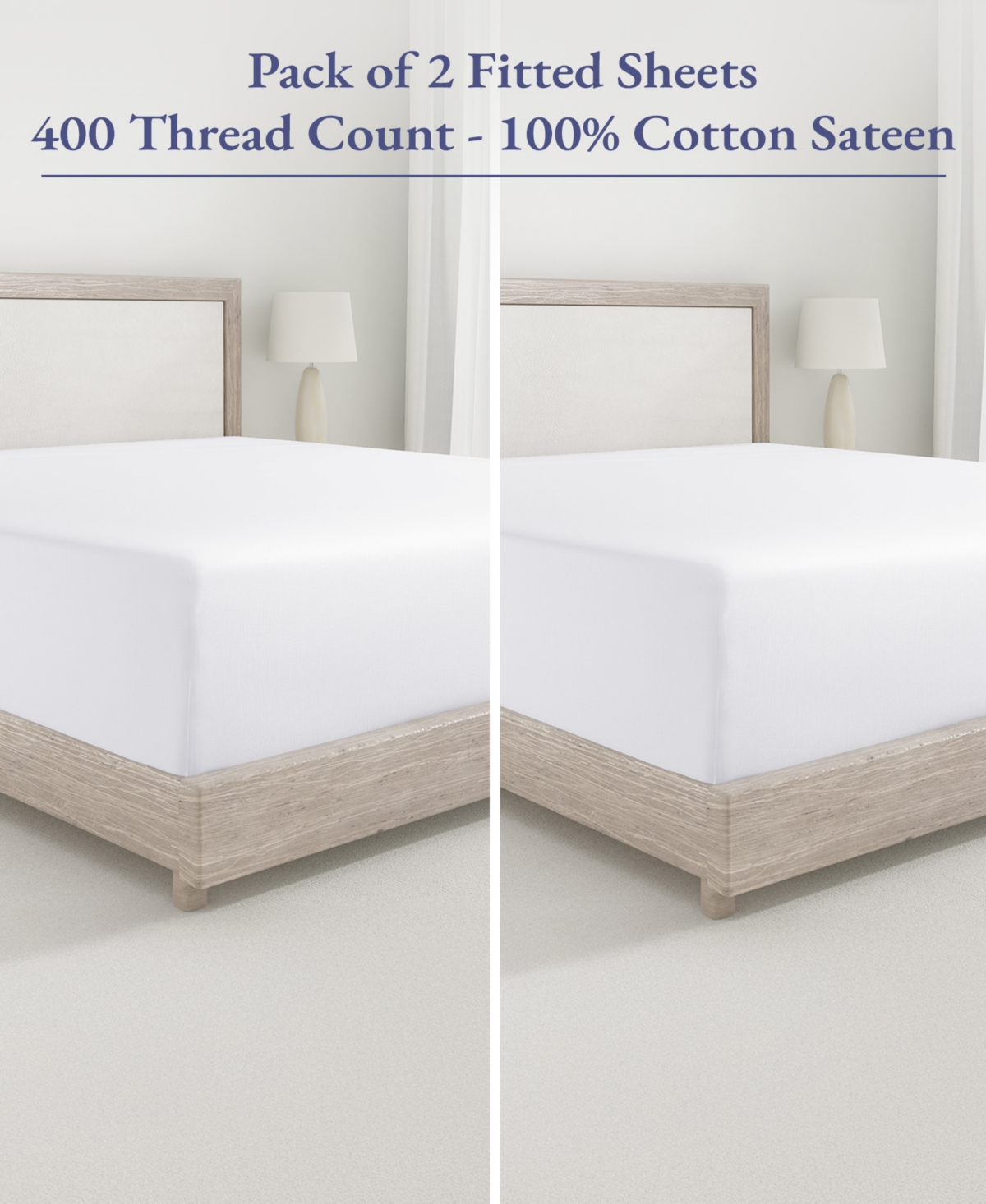 California Design Den 2-Pack Fitted Sheets, 400 Thread Count 100% Cotton Sateen, Deep Pocket Elastic Fitted Sheets - Bright w