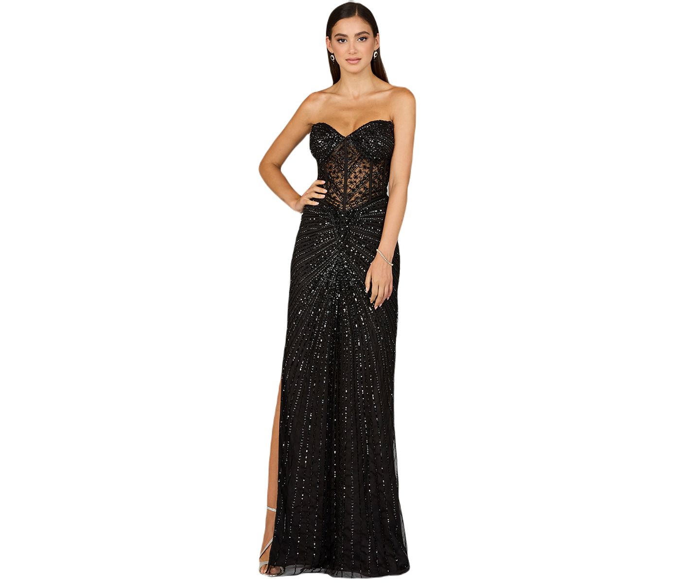 Женские платья Lara Embellished Strapless Gown with Slit, цвет: Чёрный — фото 1