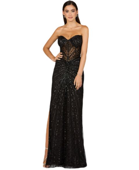 Женские платья Lara Embellished Strapless Gown with Slit, цвет: Чёрный