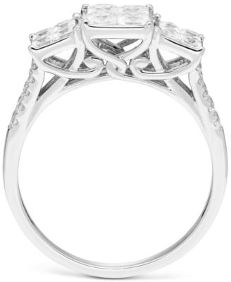 Diamond Princess & Round Triple Cluster Engagement Ring (1 ct. t.w.) in 14k White Gold