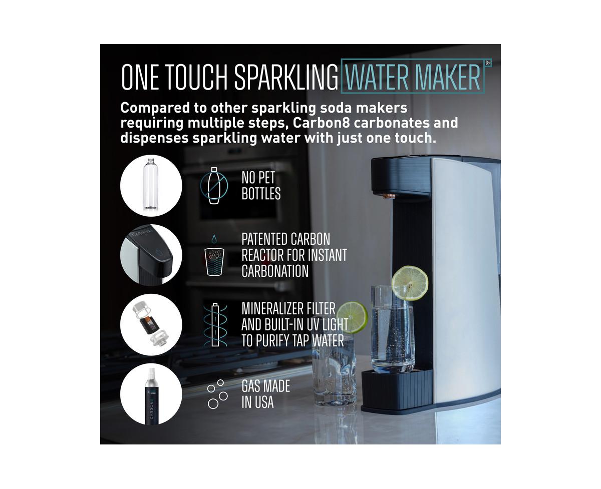Carbon8 One-Touch Sparkling Water Maker, Water Purifier and Mineralizer - - Silver
