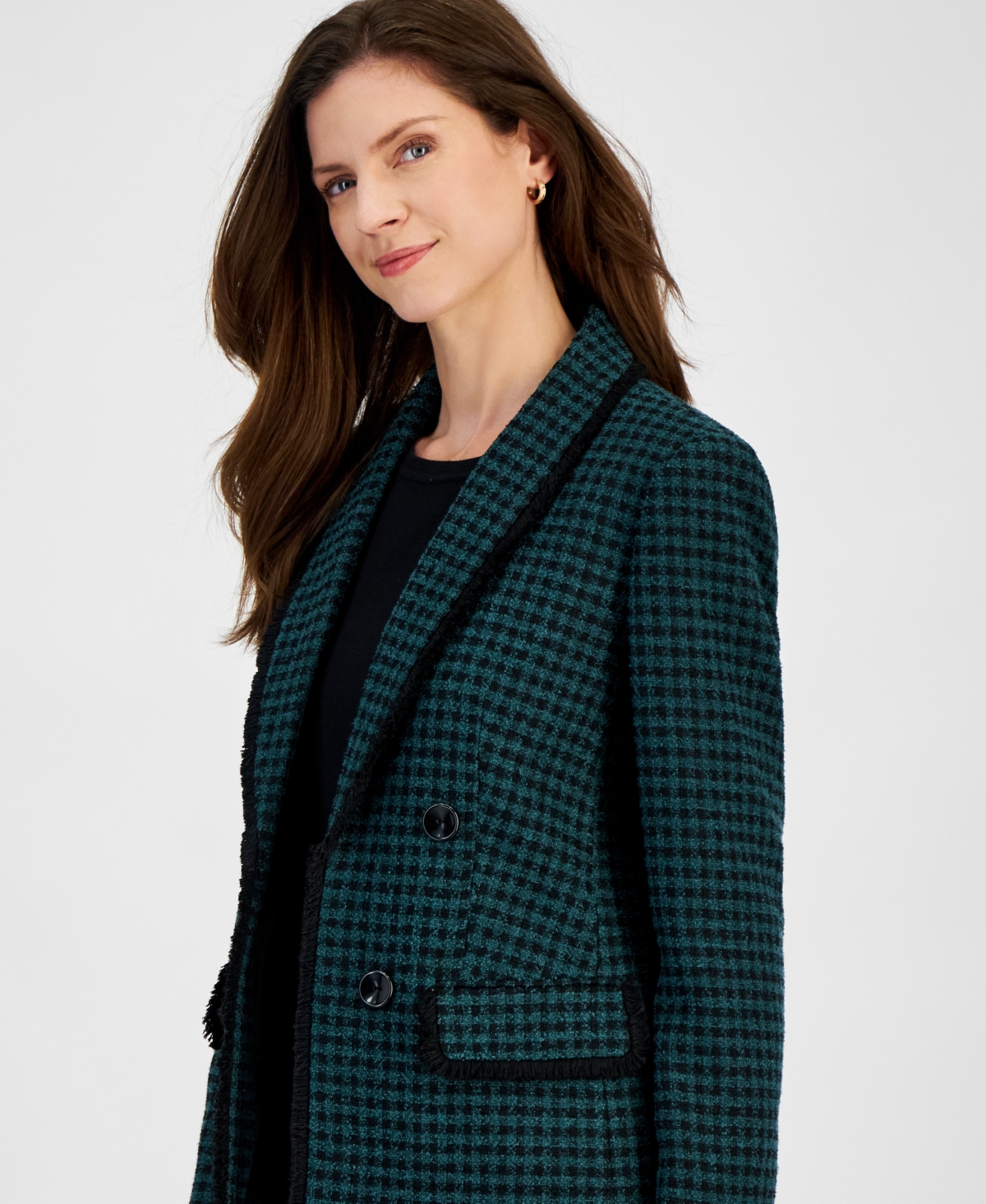 Kasper Women's Tweed Faux Double-Breasted Jacket -Evergreen