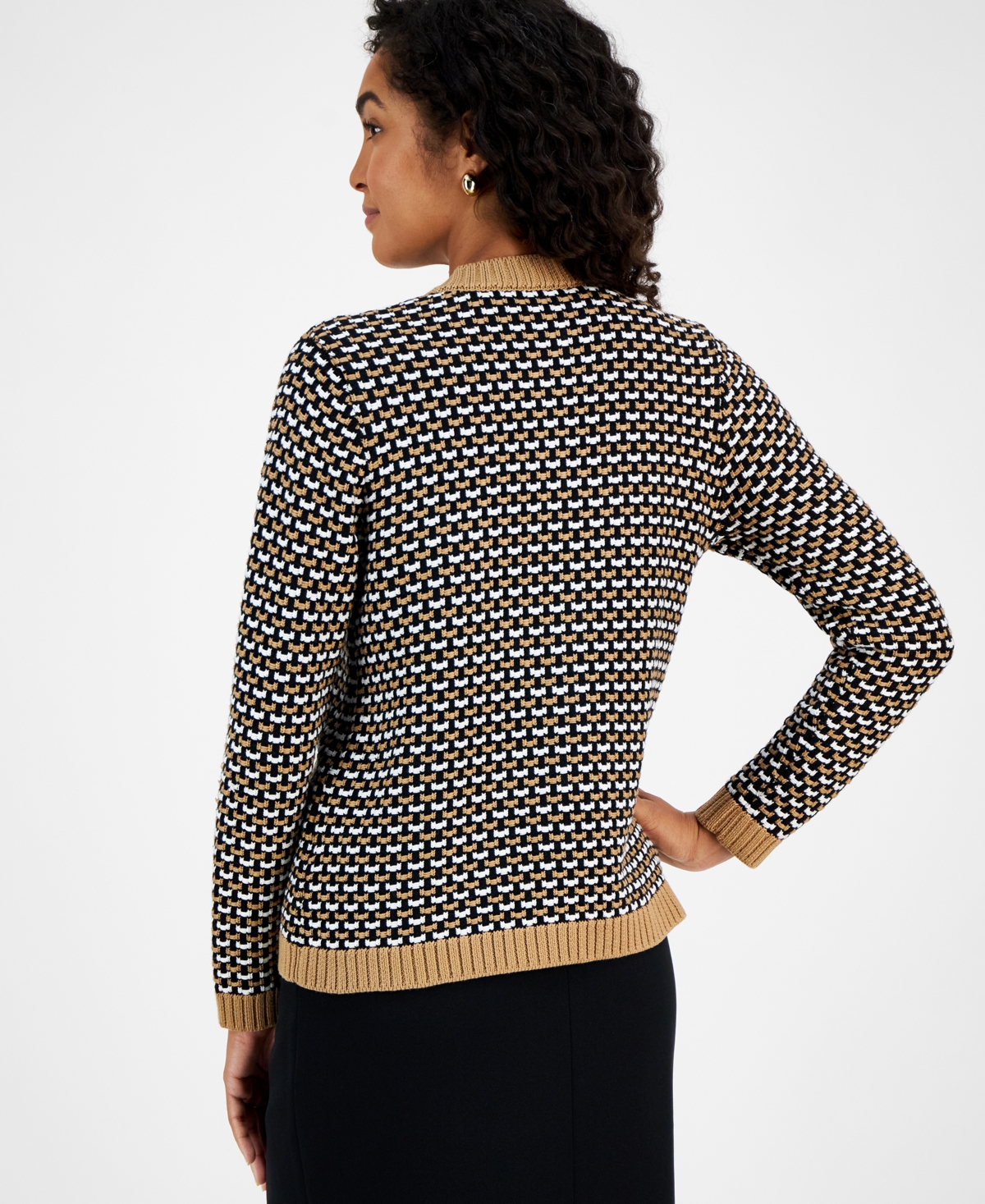 Kasper Petite Textured Border Long-Sleeve Cardigan