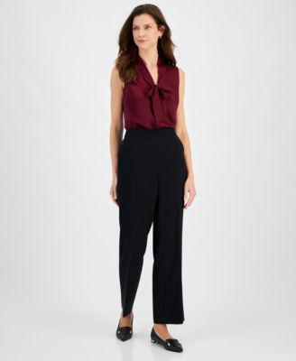 Kasper - Petite Pull-On Straight-Leg Pants