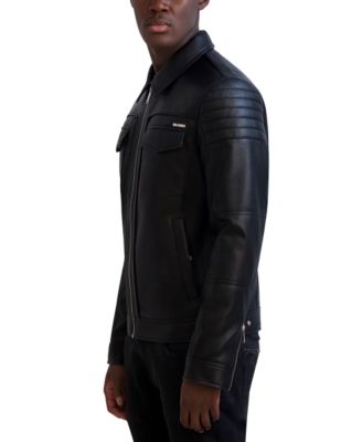 Paris Men's Faux-Leather Full-Zip Trucker Jacket 