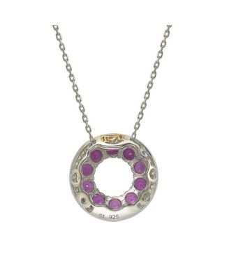 Suzy Levian Sterling Silver Sapphire & Created White Sapphire Double Circle Eternity Pendant Necklace