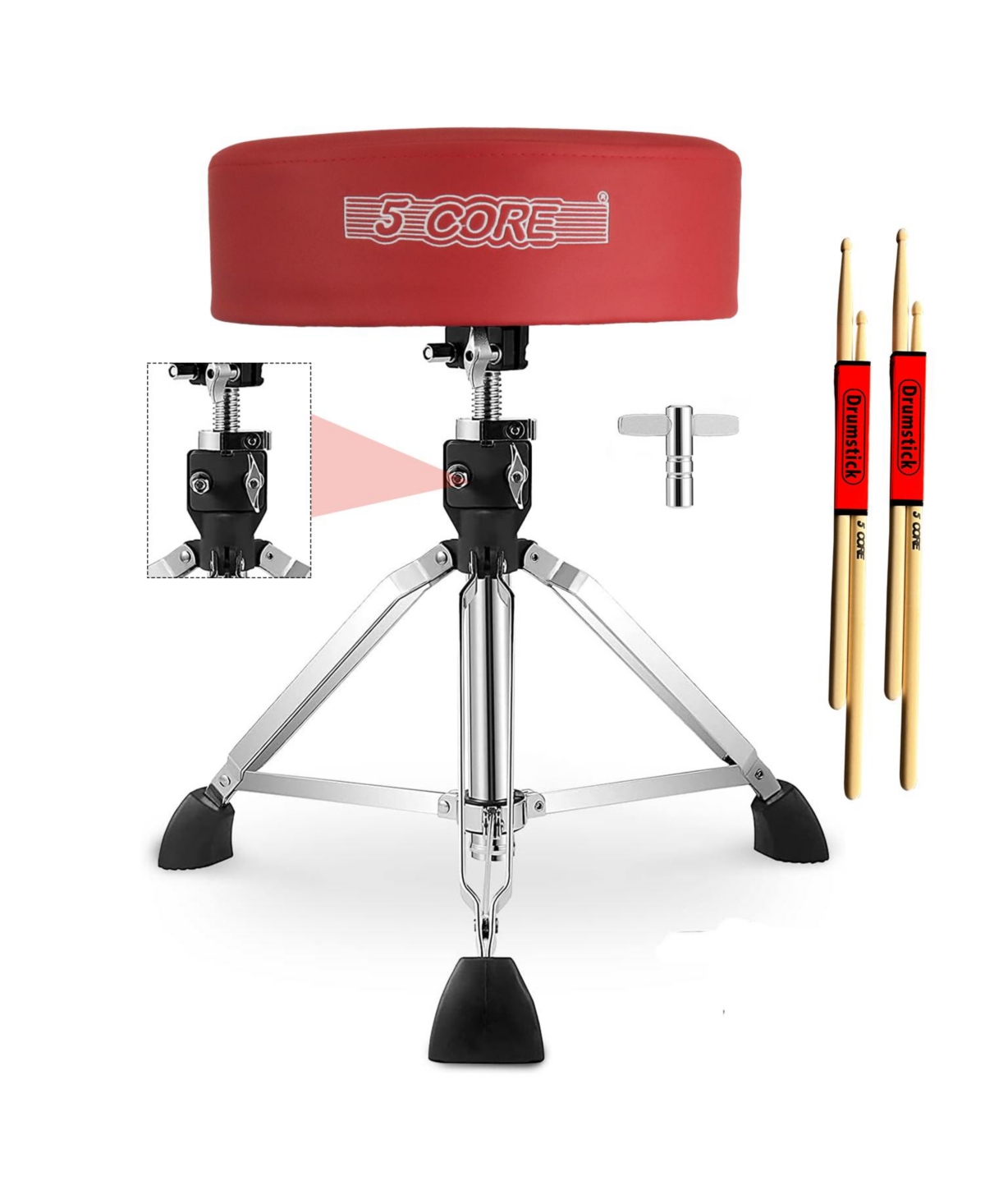 5 Core Drum Throne Comfortable Height Adjustable Stool Thick Padded Seat Professional Heavy Duty Musician Drummer Chair lbs Capacity for Adults An