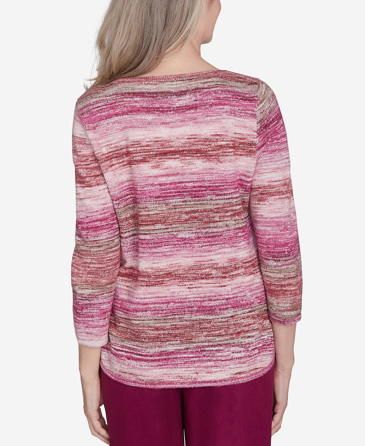 Alfred Dunner Women'sCountry Diagonal Space Dye Crew Neck Top - Wine