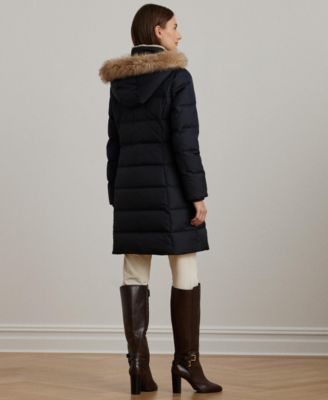 Petite Faux-Fur-Trim Hooded Puffer Coat