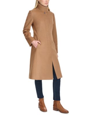 Womens Stand-Collar Single-Breasted Wool Blend Coat