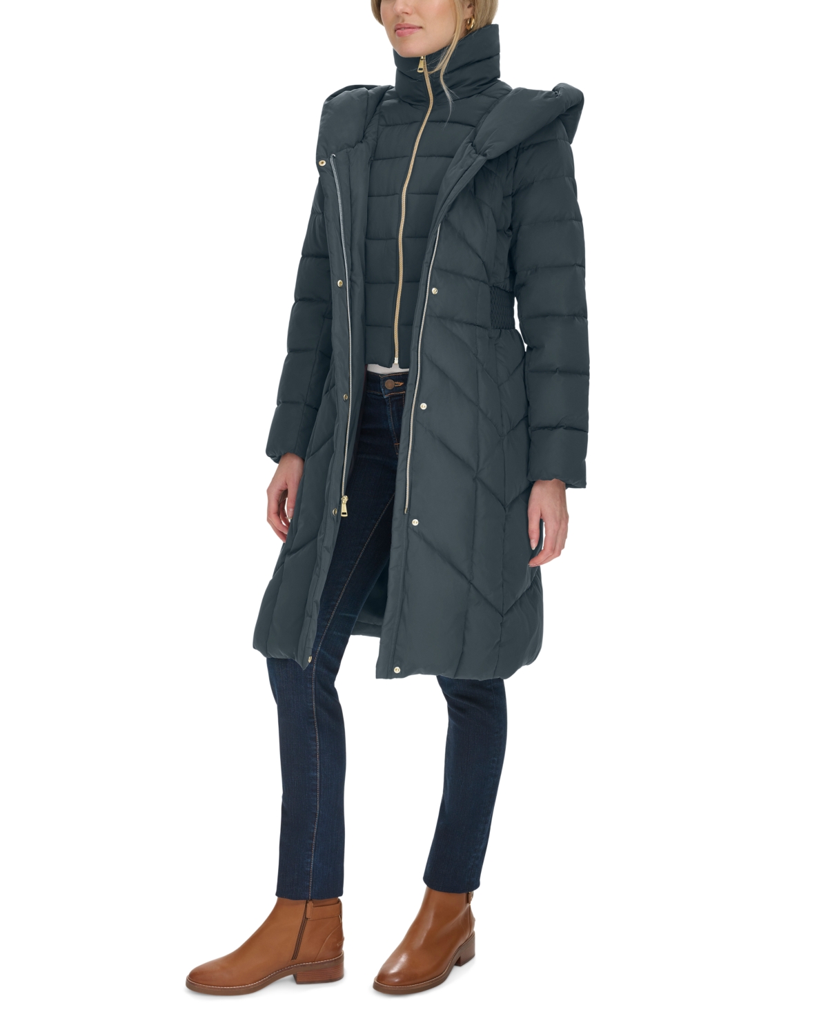 Cole Haan Hooded Taffeta Down In Blue