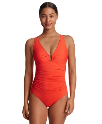 Lauren Ralph Lauren - Ring-Detail Over-The-Shoulder Underwire Tummy-Control One-Piece Swimsuit