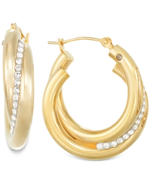 image of Signature Gold Crystal Interlocked Hoop Earrings in 14k Gold over Resin