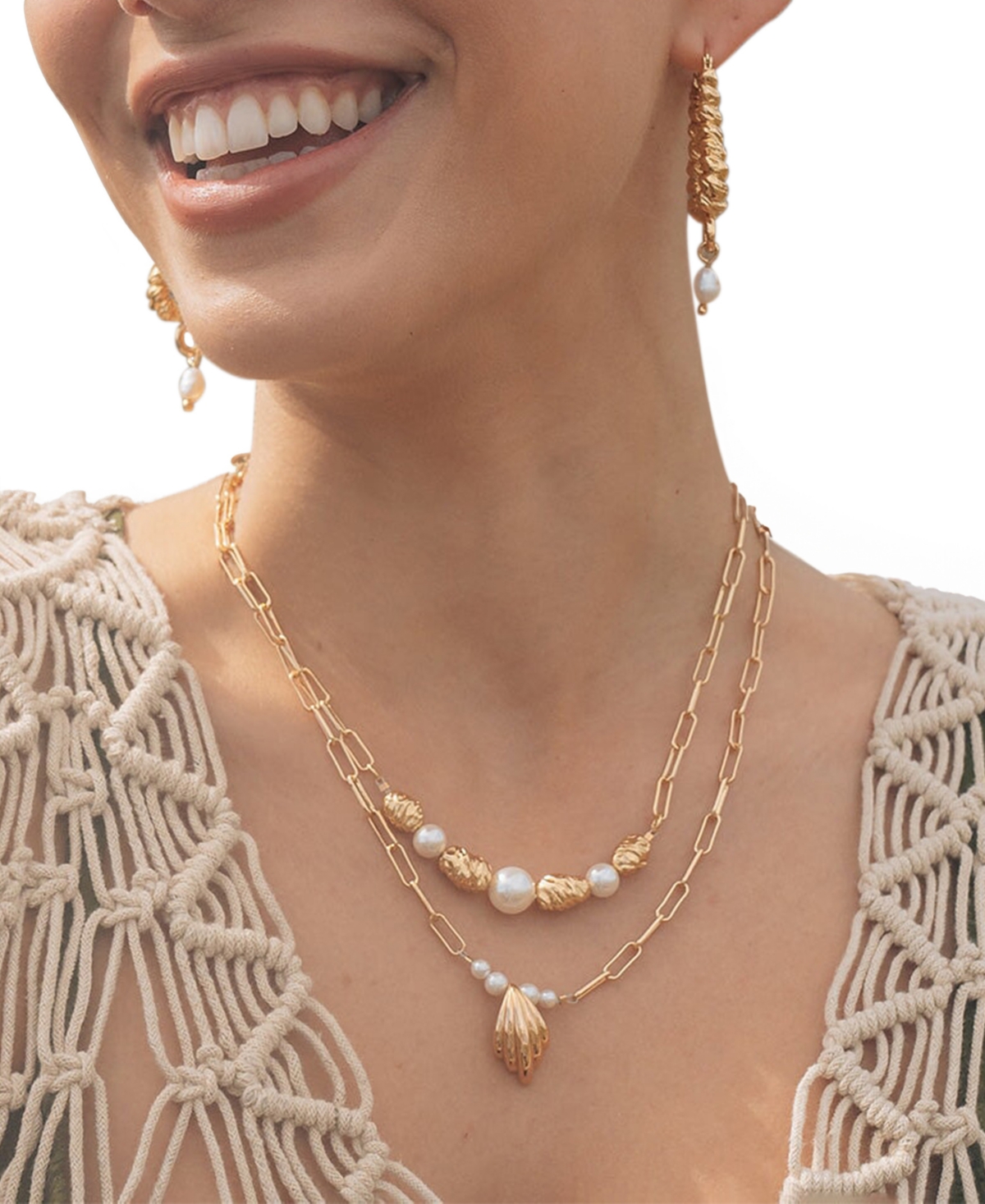 Sterling ForeverTone or Silver-Tone Beaded and Cultured Pearl Sylvie Statement Necklace - Gold