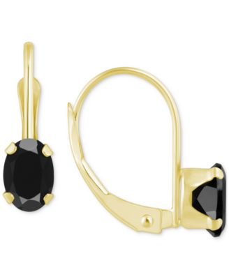 Onyx Oval Solitaire Leverback Earrings in 10k Gold