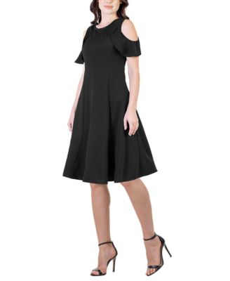 Ruffle Cold Shoulder a Line Knee Length Dress
