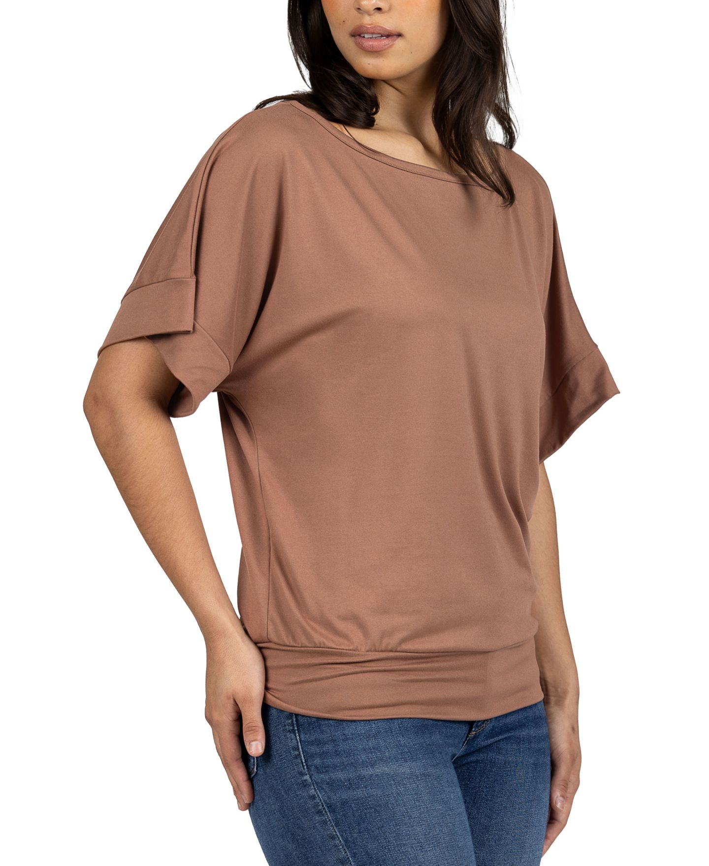Женский топ 24seven Comfort Apparel Loose Fit Dolman with Wide Sleeves Top, цвет: Мокко — фото 4