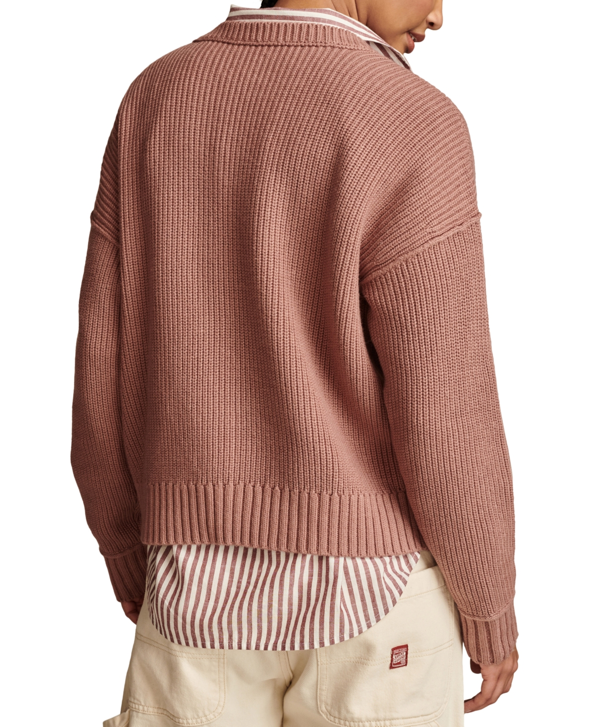 Lucky Brand Women's Striped Notched-Neck Sweater