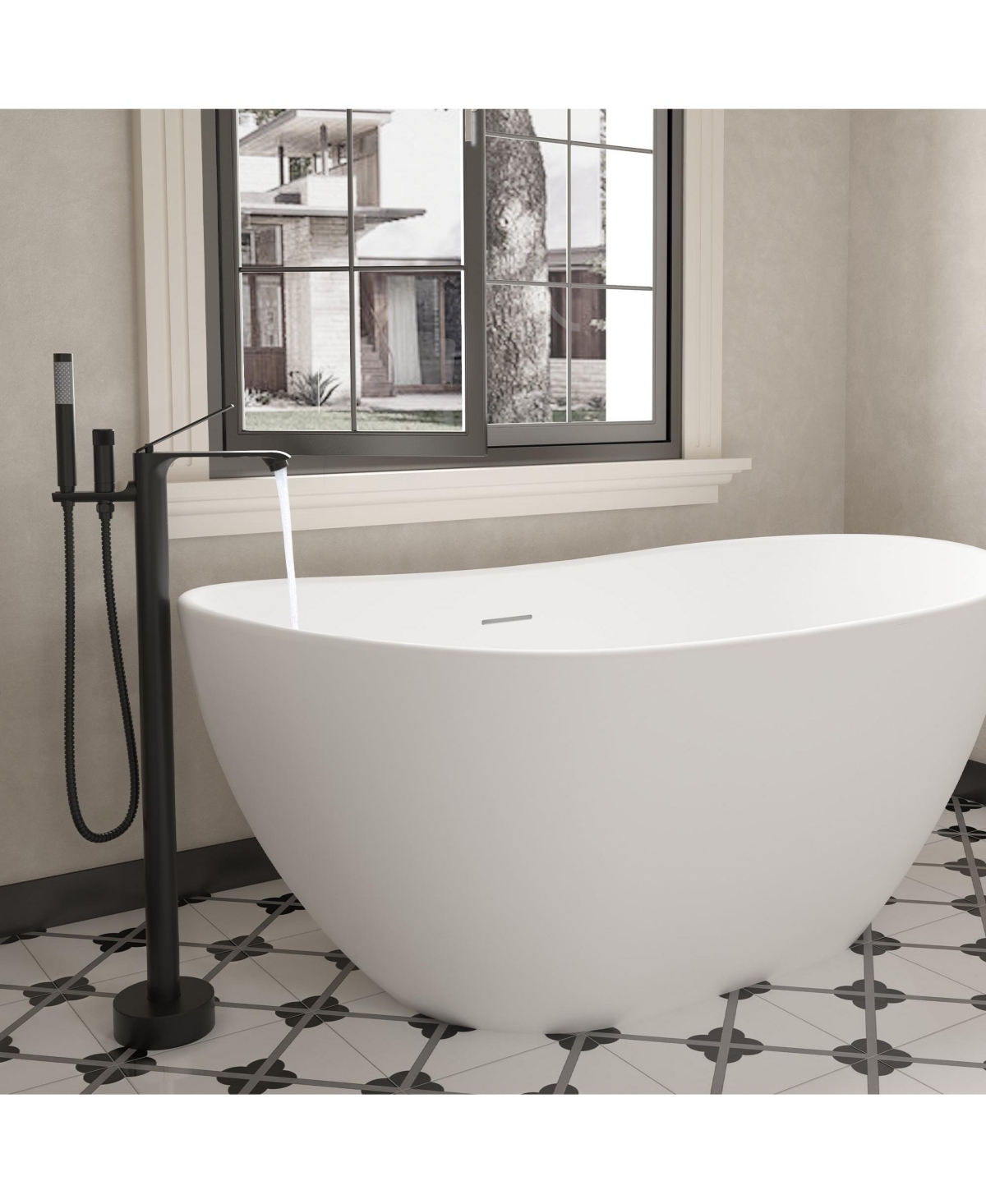 Mondawe Single-Handle Freestanding Floor Mount Tub Filler Faucet with Handheld Shower