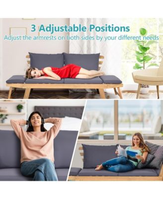 Adjustable Patio Sofa Daybed Acacia Wood Furniture w/ Cushion Pillow