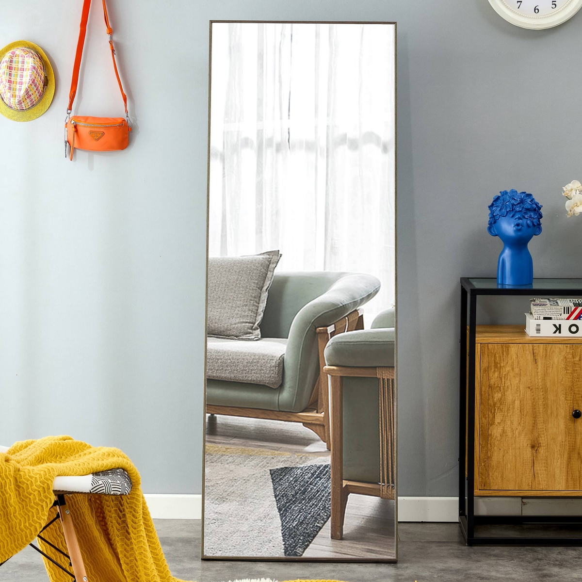 Streamdale Furniture 3rd GenSolid Wood Full-Length Mirror for Home, Stores, and More - Grey