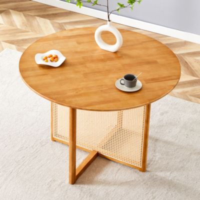 Retro Chinese Solid Wood Round Imitation Rattan Table Desk