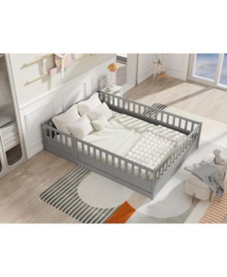 Montessori Wooden Floor Bed with Security Barrier