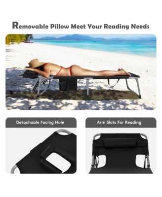 Set of 2 Beach Chaise Lounge Chair Folding Reclining Chair w/ Facing Hole Turquoise