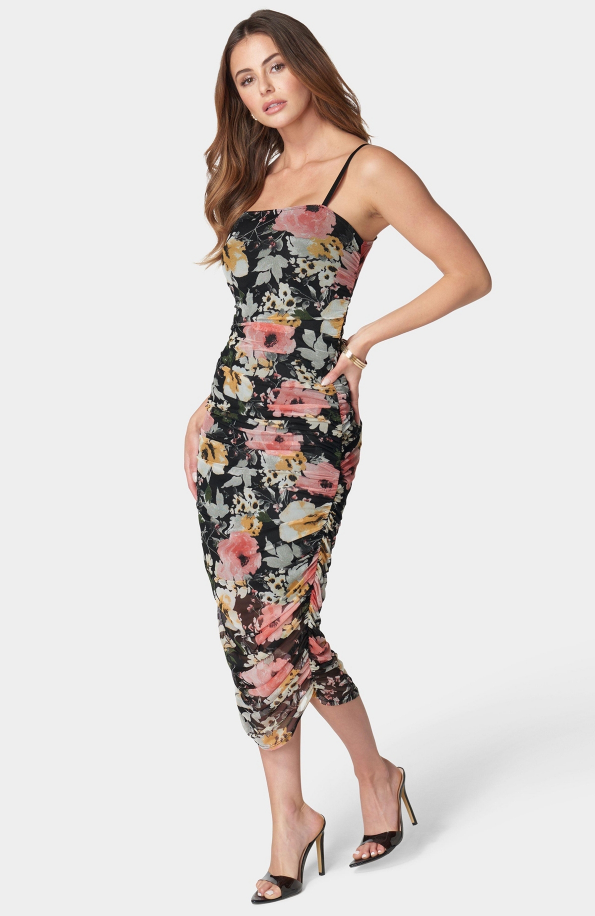 Bebe Women's Floral Tube Mesh Dress -coral