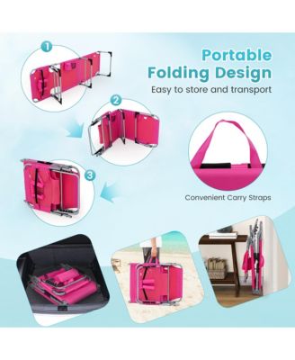 Set of 2 Beach Chaise Lounge Chair Folding Reclining Chair w/ Facing Hole Turquoise