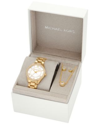 Women's Lauryn Three-Hand Gold-Tone Stainless Steel Watch, Earrings and Necklace Gift Set 33mm